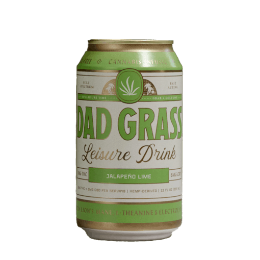 Dad Grass Leisure Drink in the Jalapeño Lime flavor. Single can floats in a white background. One of our best products for Memorial Day Weekend.